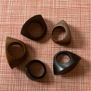 Bundle set of five handmade wooden rings made in Bali